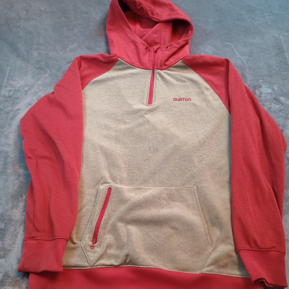 Burton 1/4 Zip Hoodie Mens Medium‎ Columbo Dry Ride Pockets Snowboarding Tan Red